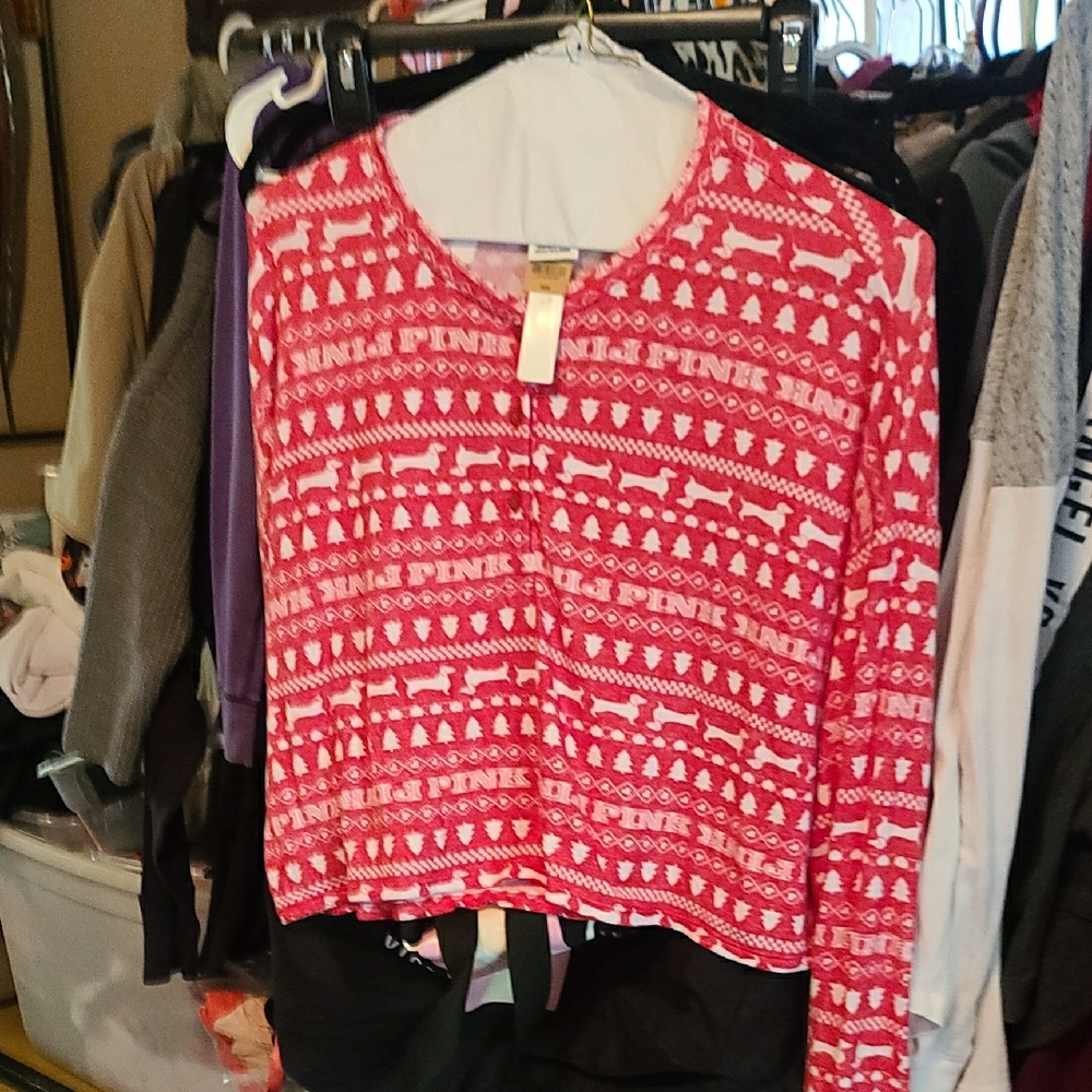 PINK Victoria's Secret Red Patterned Sleepwear top and bottoms
